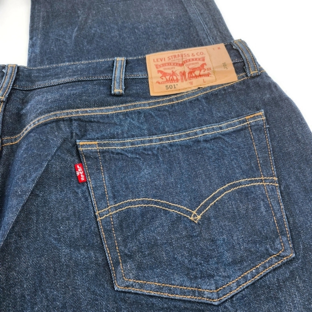 Levis 501 Dark Blue 100% Cotton Button Fly Denim Jeans 48 X 32 - Picture 7 of 10